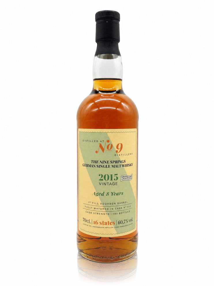 Flasche Nine Springs German Single Malt Whisky, 2015 Vintage, 8 Jahre gelagert, 60,7 % Vol.